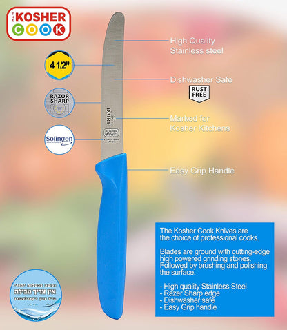Kitchen Knife 3-Piece Set - 4.5 inches, Steak and Vegetable Knife, Razor Sharp Curved Tip, Color Coded Tools