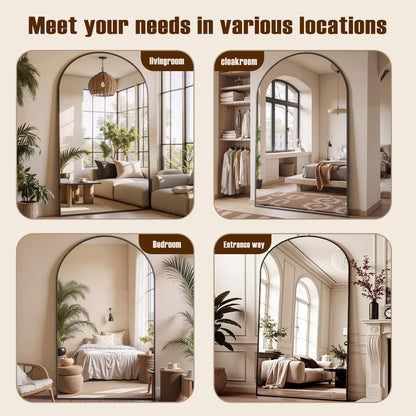 Furnbar Floor Mirror, 86"x46" Oversized Full Length Mirror with Stand, Arched Full Body Mirror Standing Hanging Leaning Against Wall, Aluminum Frame Giant Mirrors for Bedroom Cloakroom, Black