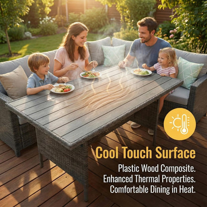 Wisteria Lane 7 Piece Patio Furniture Set, High Curved Back Wicker Patio Sectional, All Weather Outdoor Dining Set, Outdoor Furniture Patio Conversation Set with Ottoman, Grey