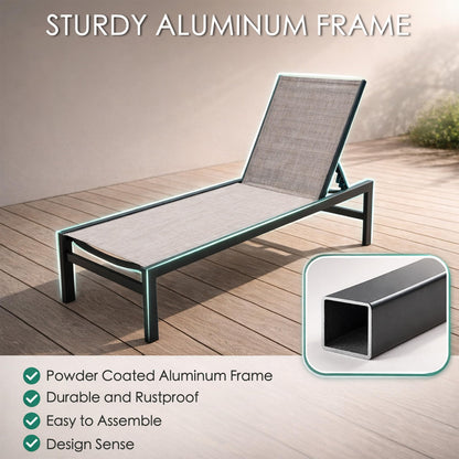 Kozyard 2-Piece Outdoor Chaise Lounge, Powder-Coated Aluminum Frame and Textilene Fabric, Adjustable Reclining Patio Lounger for Poolside, Sunbathing & Backyard (Beige)