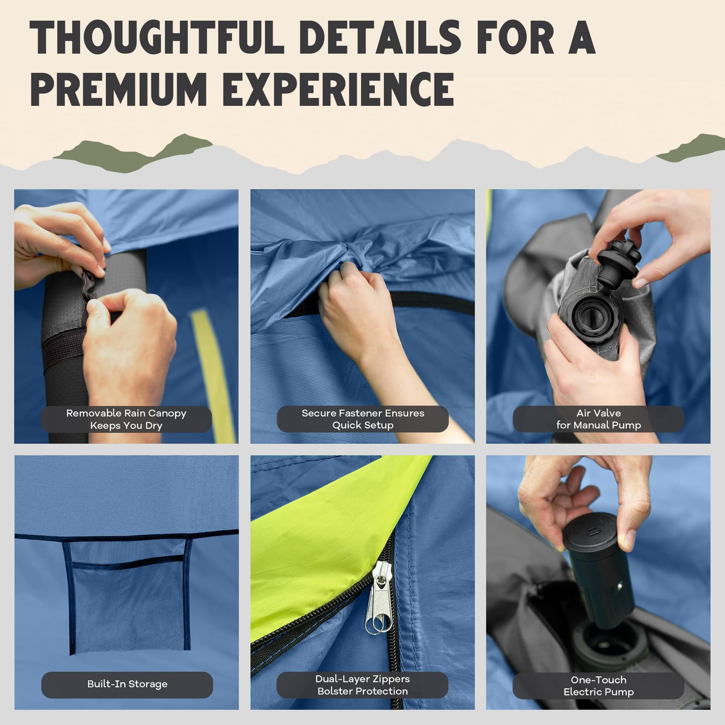 Oaktiv Inflatable Tents for Camping - CloudCamp Glamping Tent for 6 People Waterproof Oxford Fabric(210D), Quick Setup Air Tent with Manual & Battery Pump, UV Protection, 4-Season Inflatable Tent