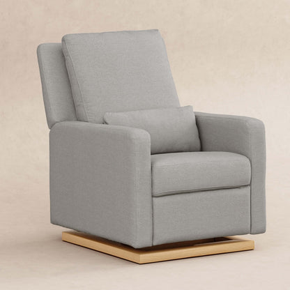 Babyletto Sigi Electronic Power Recliner & Swivel Glider with USB Port in Performance Gray Eco-Weave with Light Wood Base, Water Repellent & Stain Resistant, Greenguard Gold and CertiPUR-US Certified