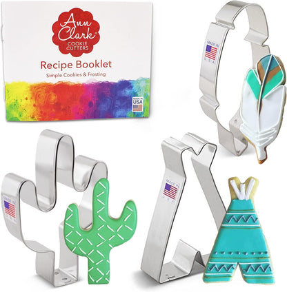 Ann Clark Southwest Cookie Cutter 3-Pc Set, Cactus, Teepee, Feather, Made in USA