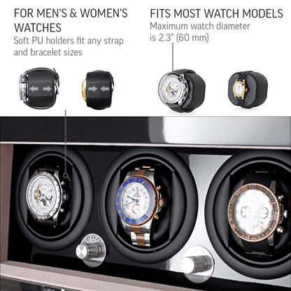 Watch Winder and Storage box for winding 3 Automatic Watches and 12 Watch Storage Space (Black + Beige)