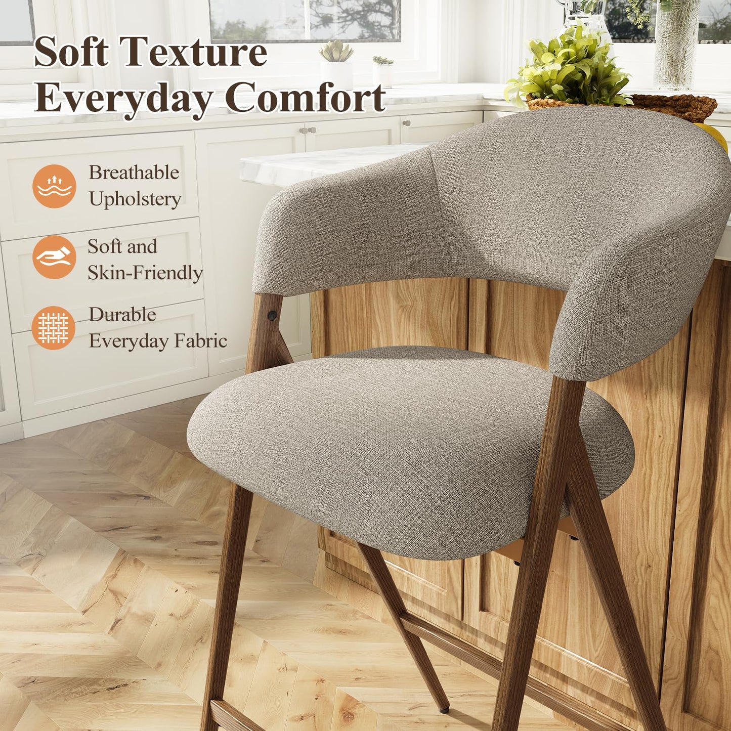 COLAMY Bar Stools Set of 4, 26" Counter Height Barstools with Backs, Modern Upholstered Bar Chairs with Metal Legs for Kitchen Island Counter, Dining Room, Taupe