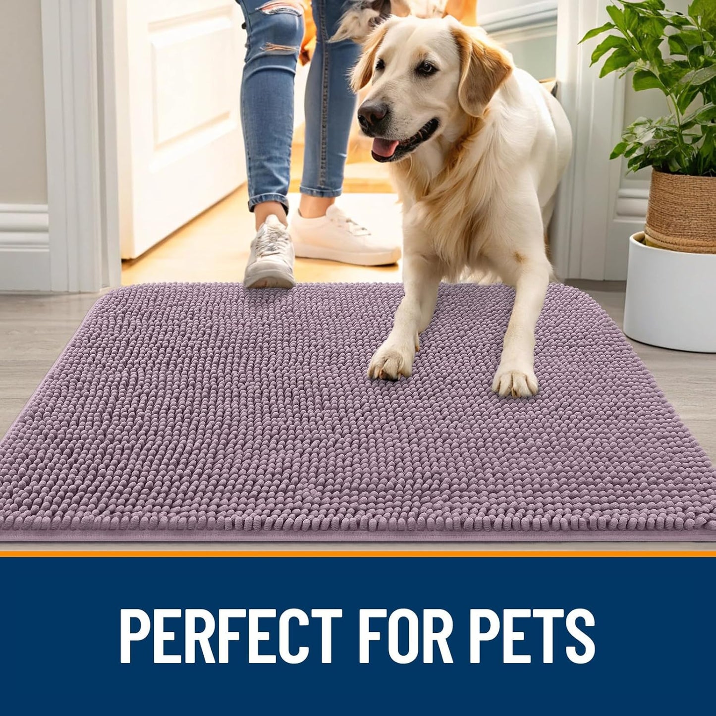 OLANLY Dog Door Mat - Absorbent Non-Slip Mud Mat for Indoor Use | Quick Dry Chenille, 44x32, Deep Plum