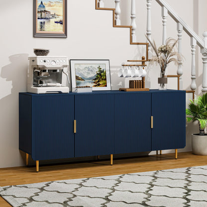 Tantmis 65" Fluted Sideboard Buffet Cabinet with Storage, Console Cabinet with 4 Doors & Adjustable Shelves, Modern Buffet Table for Kitchen Dining Living Room Hallway‌ Entryway, Blue