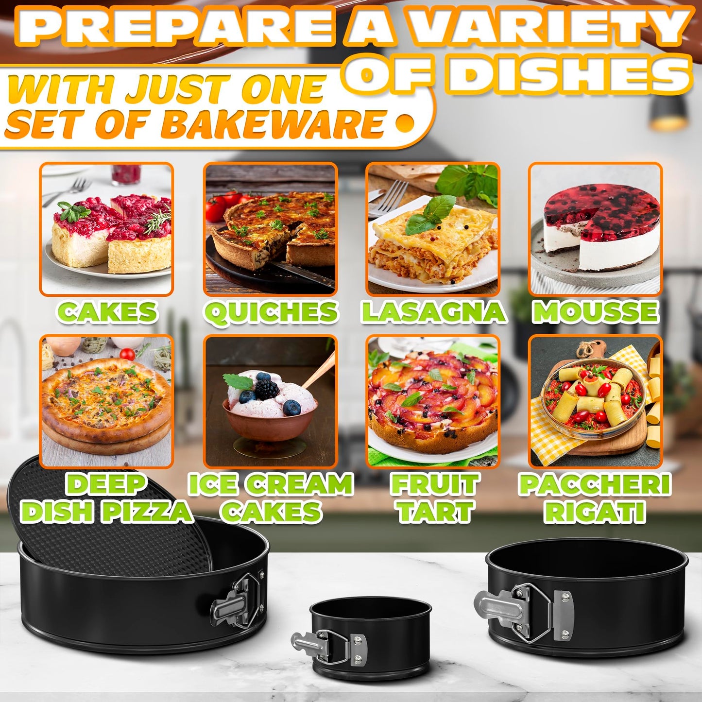 Spring Form Pan for Cheesecake - Leak Resistant Springform Pan Set, Easy-Open Latch, Removable Bottom, Clean Release, Nonstick Round Cake Pans Set, 60 Parchment Liners, Great as Kitchen Gifts for Mom
