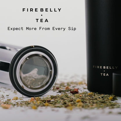 Firebelly Tea, Travel Tea Infuser Mug with Strainer, Insulated Tumbler for Loose Leaf Tea or Coffee, Leakproof Bottle for Hot or Iced Drinks, Stainless Steel Thermos with Lid, Forest