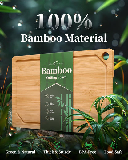 Kitsure Bamboo Cutting Board - Multi-Sizes Wooden Cutting Boards for Kitchen, Convenient Kitchen Essentials with Deep Juice Grooves， Cutting Board for Chopping & Serving, Large, Natural