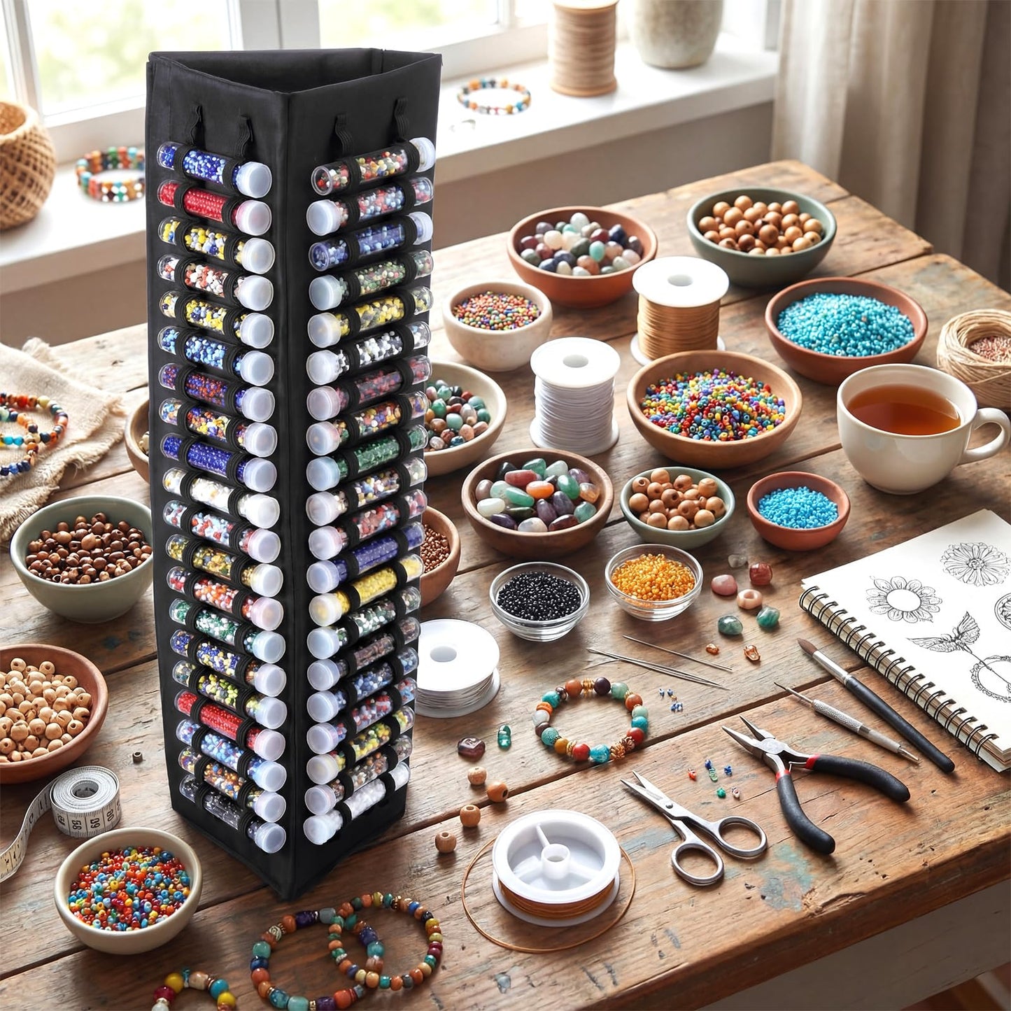 Singhoow Beads Organizer Set Include Bead Tube Pouch with 72 Pcs Clear Plastic Bead Tube, 2.95 Inch Long Tubes Storage Organizer Container Set for Jewelry Making Bath Salts Storage