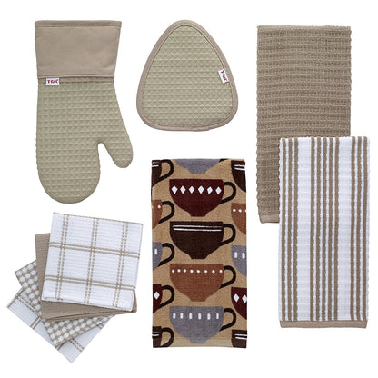 T-Fal Fiber Reactive Print Kitchen Towels: Highly Absorbent, Super Soft - 100% Cotton, 16"x28" Dish Towels for Cleaning & Drying Dishes, Pans, Glassware, or Countertops, 2-Pack, Coffee