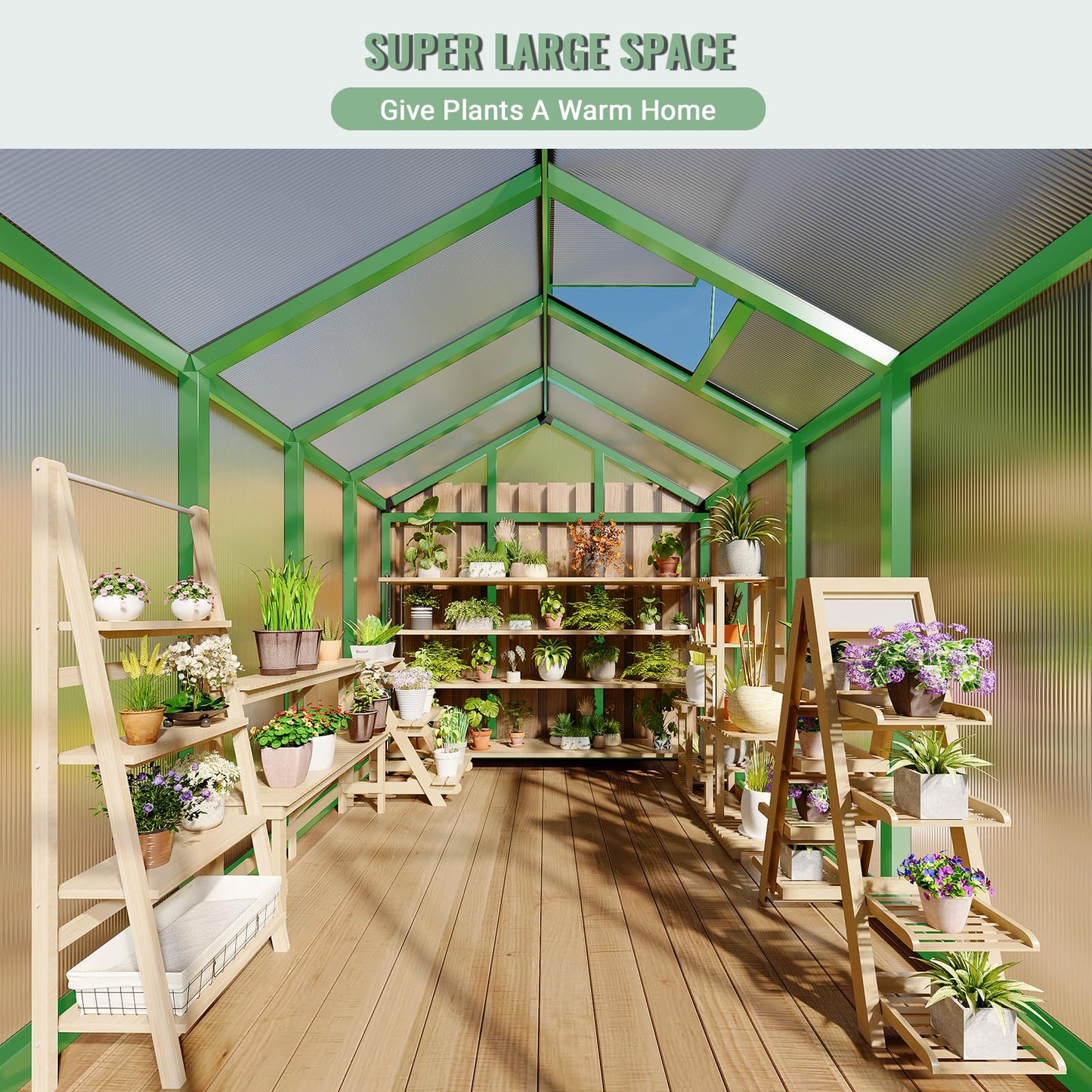 GarveeTech 6X10 FT Greenhouse, Polycarbonate Garden Greenhouse for Outdoors,Aluminum Frame Green House with Lockable Door and Adjustable Roof Vent, Ideal for Backyard Patio and Outside Growing