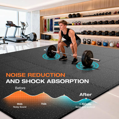 FLEXLIFT 0.56'' Thick 24 Pcs 96 Sq Ft Non-Slip Rubber Top Exercise Equipment Mats, High Density EVA Foam Mats with Rubber Top, Interlocking Puzzle Gym Flooring for Home Gym, Workout Floor Mats, Black