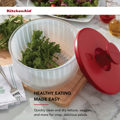 KitchenAid Universal Salad Spinner with Removable Bowl, Colander and One Handed Pump Mechanism, Large Bowl Nests and Features Non Slip Base, 7.43 Quart, Empire Red