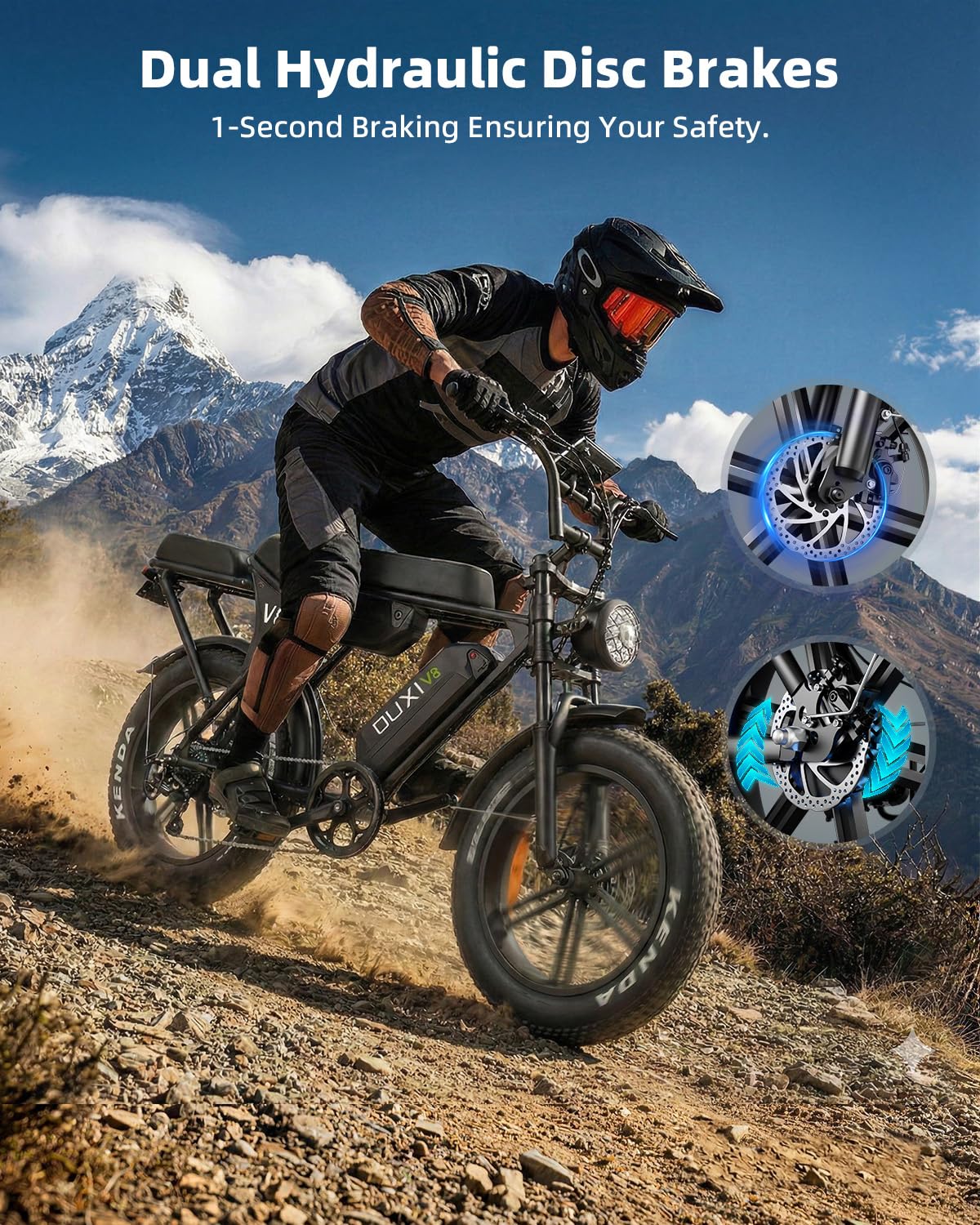OUXI V8 Max Electric Bike for Adults, Electric Mountain Bike with Dual 48V 15Ah Removable Larger Battery, Peak 1000W Motor Adult Electric Bicycles, 20''x 4.0 Fat Tire E Bike, Hydraulic Brakes