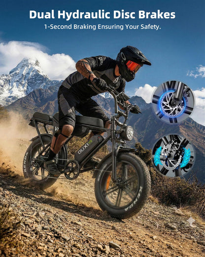 OUXI V8 Max Electric Bike for Adults, Electric Mountain Bike with Dual 48V 15Ah Removable Larger Battery, Peak 1000W Motor Adult Electric Bicycles, 20''x 4.0 Fat Tire E Bike, Hydraulic Brakes