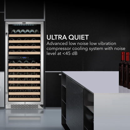 Whynter BWR-0922DZ 92 Built-in or Freestanding Stainless Steel Dual Zone Compressor Large Capacity Wine Refrigerator Rack for Open Bottles and LED Display, Dark Grey