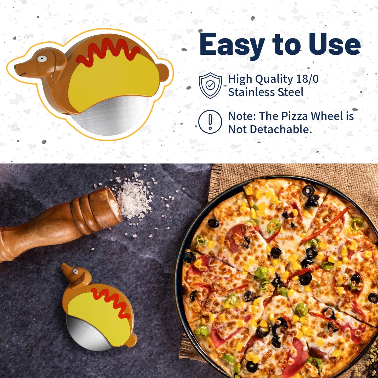 Hotdog Dachshund Pizza Cutter Wheel By YOBRO- Pizza Cutter,Pizza Slicer Stainless Steel，Funny Kitchen Accessories,gift for Dog Lovers,Creative Gifts,Cool Kitchen Gadgets for Family (One Cutter)