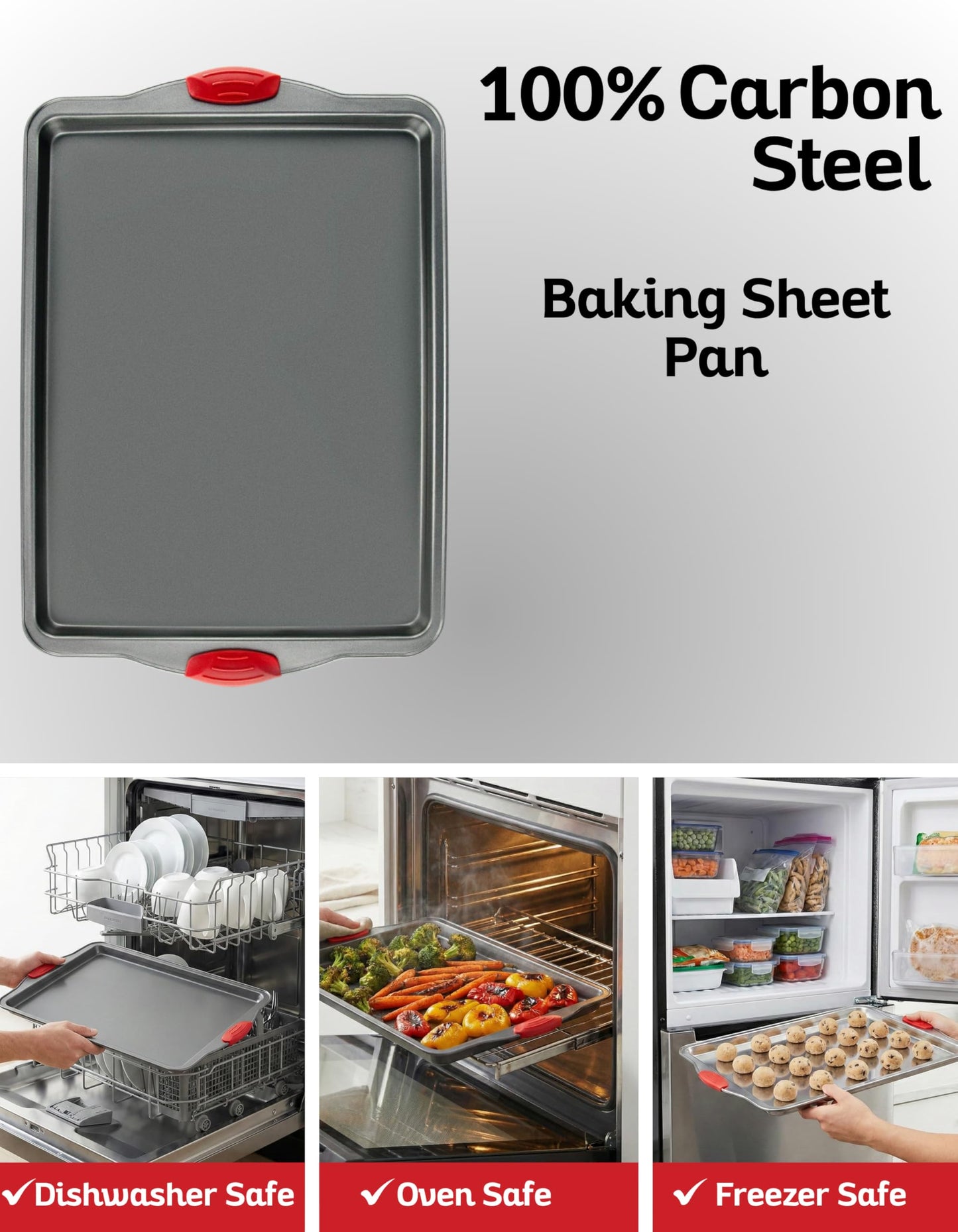 Boxiki Kitchen Non-Stick Baking & Cookie Sheet Pan Non-Toxic 11x14 Inch Rimmed Carbon Steel Baking Sheet. Dent, Warp and Rust Resistant. Heavy Gauge Steel Oven Baking Sheet. 1 Tray.