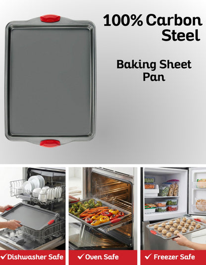 Boxiki Kitchen Non-Stick Baking & Cookie Sheet Pan Non-Toxic 11x14 Inch Rimmed Carbon Steel Baking Sheet. Dent, Warp and Rust Resistant. Heavy Gauge Steel Oven Baking Sheet. 1 Tray.
