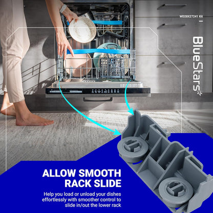 BlueStars WD28X27241 Dishwasher Rack Carrier & Roller Kit, Exact Fit for GE Dishwashers Lower Rack Wheels Assembly