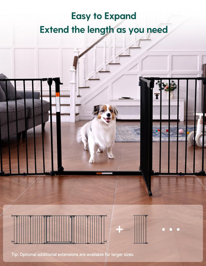 Babelio 72" Extra Wide Baby Gate, 30” Tall Auto Close Dog Fence for Stairs Kitchen Doorways Fireplace, Hardware Mounted Pet Gate Indoor, Foldable 3 Metal Panels, AdaptiZone Series, Black