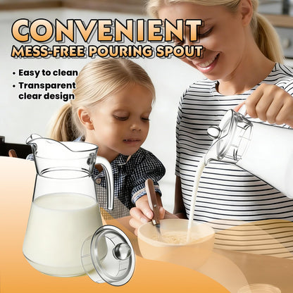 WELKOR Plastic Juice Pitcher with Lids & cups, 50 oz Large Capacity, Shatterproof & BPA-Free Water Jug for Tea, Lemonade, Sangria, Juice, Beverages