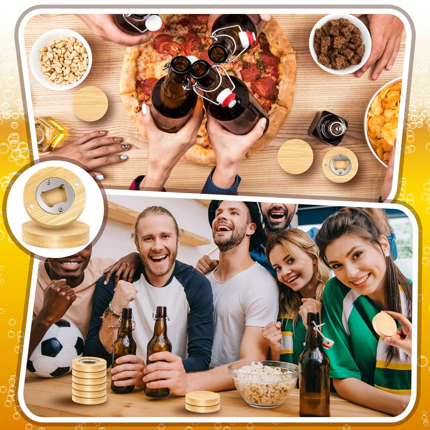 Vesici 50 Pcs Magnetic Bottle Opener 2.5in DIY Bamboo Round Shape Beer Openers Wooden Fridge Magnet Refrigerator Sticker Gift for Beer Lover Wedding Guest Kitchens Bars Parties