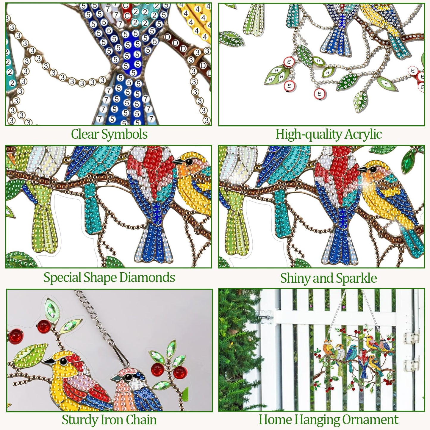 CEOVR Spring Birds Hanging Diamond Art for Adults, Birds on Branch Diamond Painting Pendant DIY Gem Art Wall Hanging Ornament, Acrylic Home Garden Decor with Chain, Box Kit 9.63 * 8.17inch