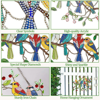 CEOVR Spring Birds Hanging Diamond Art for Adults, Birds on Branch Diamond Painting Pendant DIY Gem Art Wall Hanging Ornament, Acrylic Home Garden Decor with Chain, Box Kit 9.63 * 8.17inch