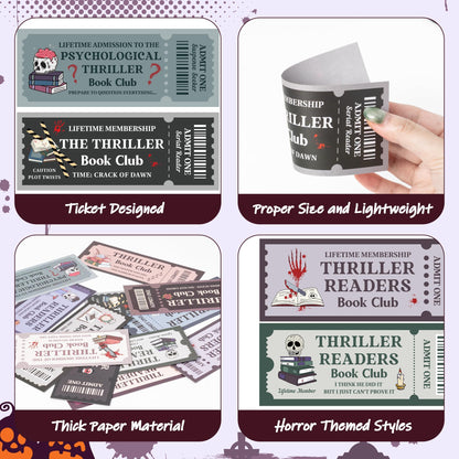 Laffact Halloween Thriller Book Club Bookmarks - 120 Horror Ticket Style Reading Tracker, Double-Sided Page Marker, Thanksgiving Christmas Birthday Bookish Gifts for Book Lover Rewards School Library