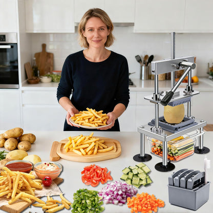 French Fry Cutter Goldtree Commercial Vegetable Chopper Professional Stainless Steel Potato Cutter Food Onion Dicer With 4 Replacement Blades for Tomatoes Fruit Carrots Cucumbers