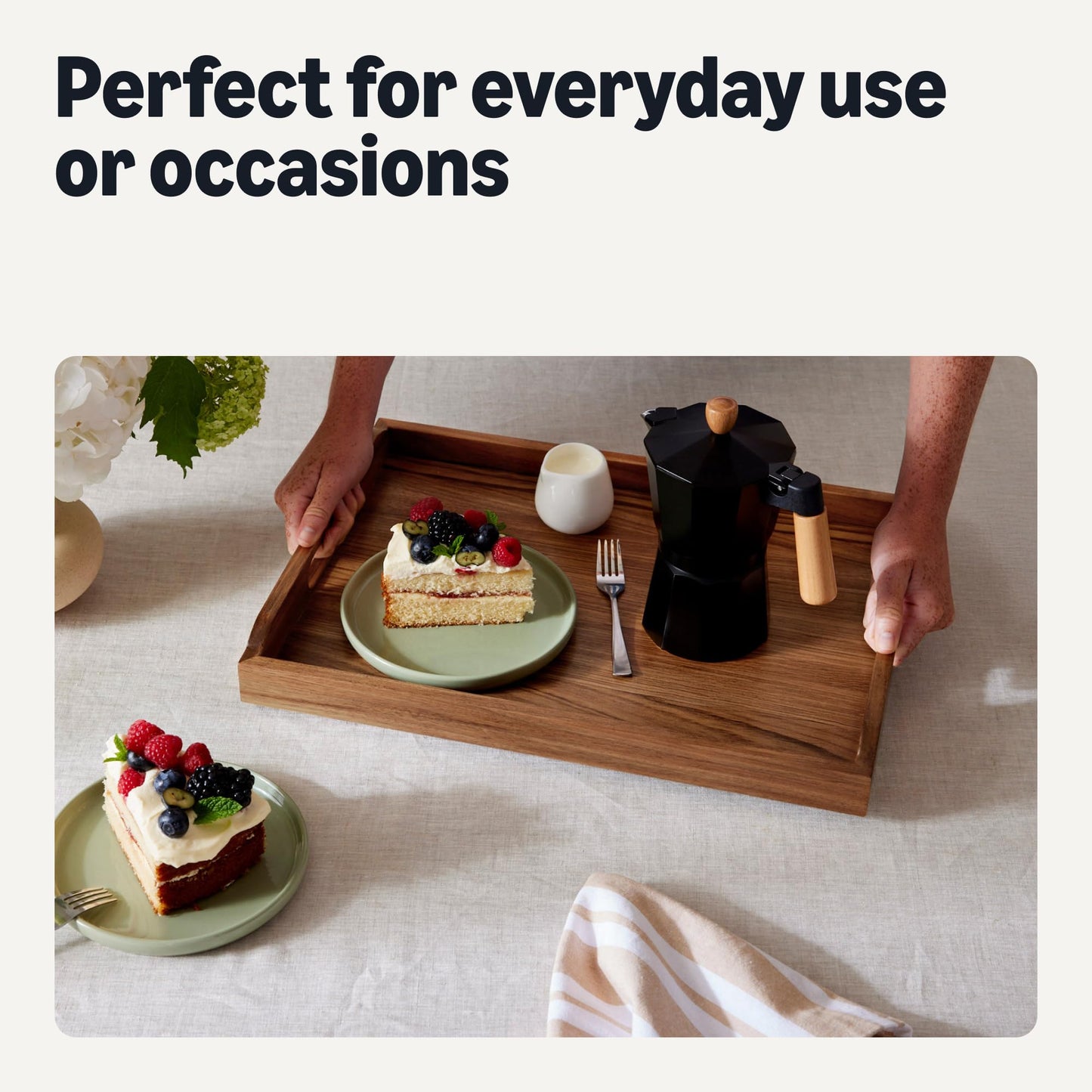 Amazon Basics Wooden Serving Tray with Built-in Handles, Acacia Wood, 17 x 12 in.