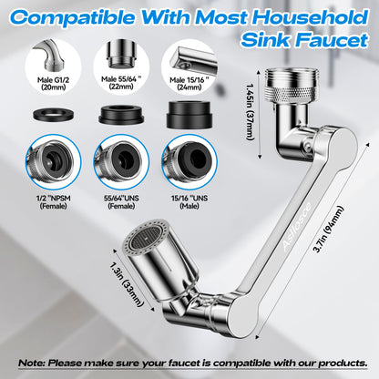 1080° Rotating Faucet Extender, Brass Faucet Multi-functional Spray Nozzle Extender, Universal 36° Rotating Mechanical Arm Bathroom Faucet Extender, Kitchen Extend Filter, 2 Modes Spray
