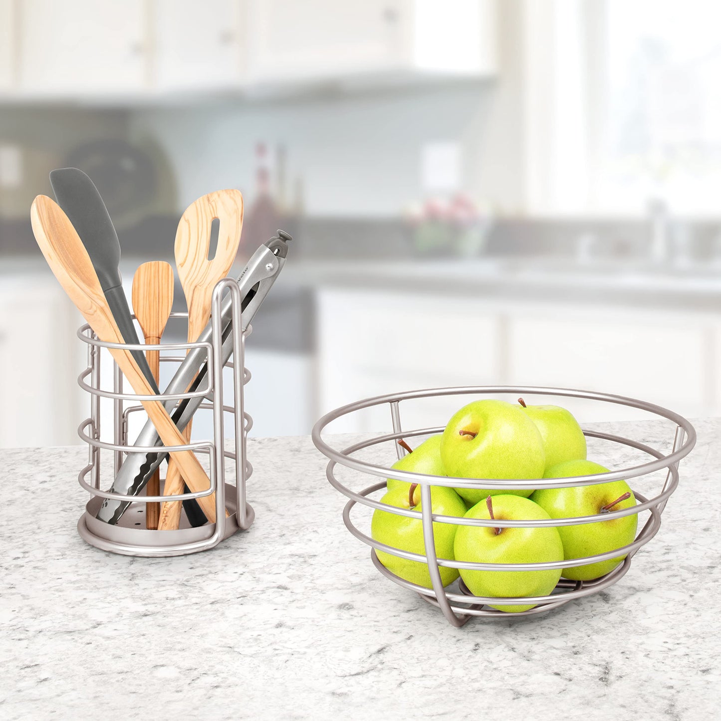 Spectrum Euro Wire Fruit Basket for Kitchen Countertop Storage, Sturdy Steel Metal Wire Decorative Fruit Bowl for Fresh Produce Vegetables Bread & Snacks Modern Open Design for Airflow, Satin Nickel