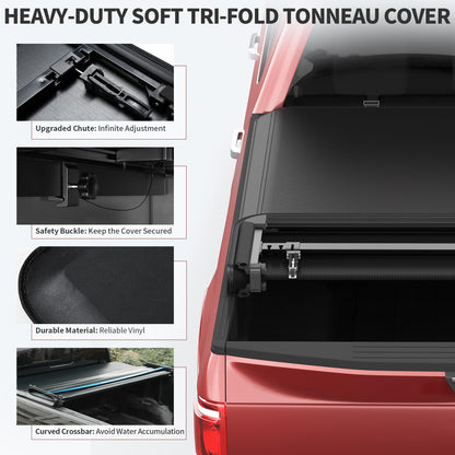 oEdRo Soft Quad Fold Truck Bed Tonneau Cover Compatible with 2014-2021 Toyota Tundra (Excl.Trail) 5.5 ft Bed, Fleetside with Deck Rail System