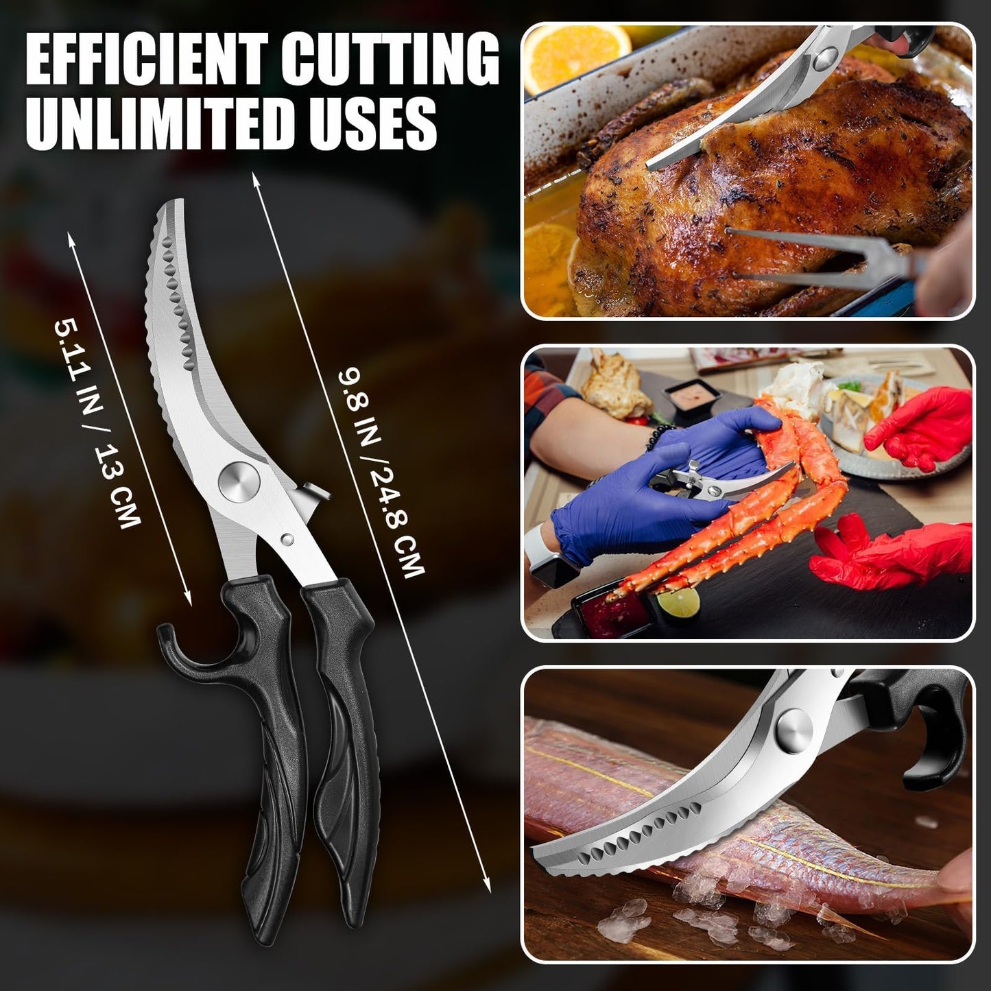 PURPLEBIRD Kitchen Scissors All Purpose - Stainless Poultry Shears Dishwasher Safe, Heavy Duty Kitchen Shears for Food, Cooking Scissor for Chicken, Fish, Turkey, Vegetable