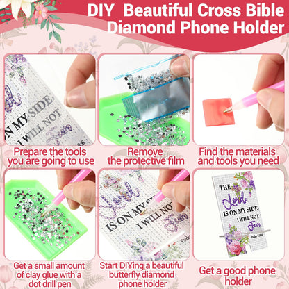 Kenning 8 Pcs Inspirational Bible Diamond Painting Cell Phone Stand DIY 5D Full Crystal Acrylic Christian Cross Diamond Art Phone Holders Kits for Beginner Adults DIY Crafts Religious Gifts