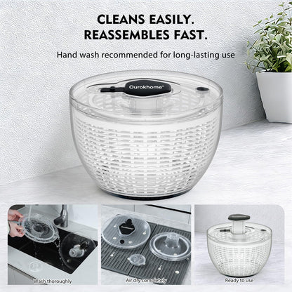 Ourokhome 6.3 QT Salad Spinner with Fully Removable Lid, Large Lettuce Dryer with One-Hand Press Pump, Instant Stop Brake Button and Retractable Handle, Vegetable Washer & Spinner for Greens and Herbs