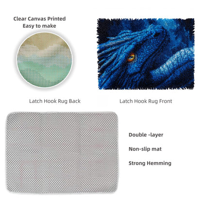 Latch Hook Rug Kit Dragon Pre-Printed Handmade Carpet Crochet Yarn Craft DIY Hook and Latch Door Mat Tapestry for Home Floor Decoration 52x38cm-1