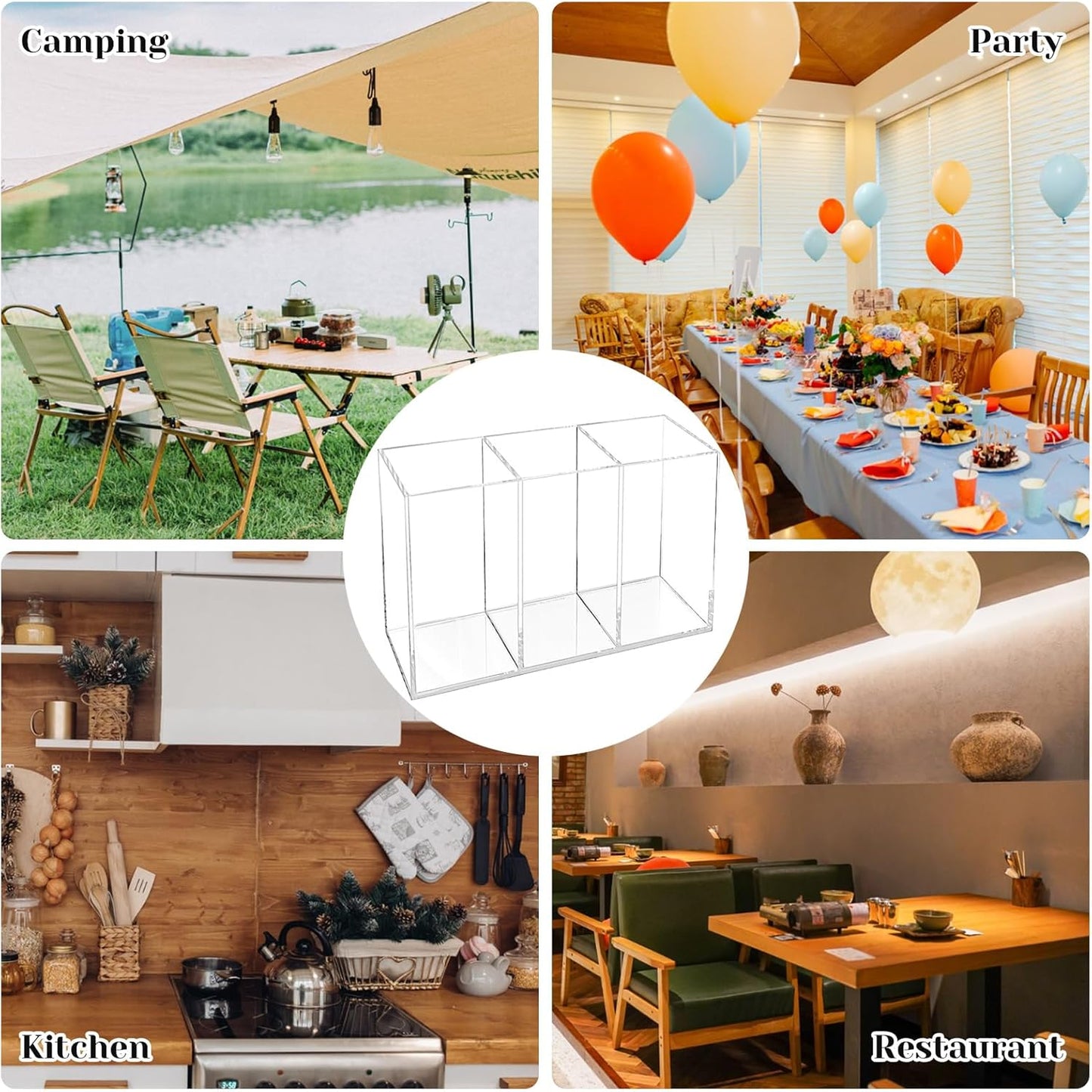 Rainmae Acrylic Cutlery Storage Organizer, Plastic Utensil Holder for Kitchen Countertop Organization, Holds Silverware