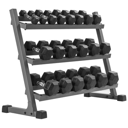 XMARK 5-50lb Dumbbell Set with Rack, Weights Dumbbells, Multiple Free Weights and Horizontal Storage for Home Gym Strength Training, Storage Rack (Gray)