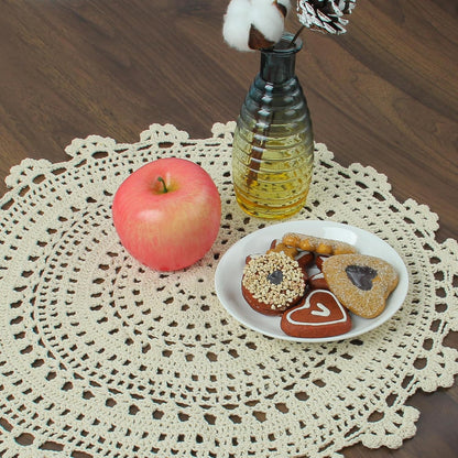 kilofly Handmade Crochet Round Cotton Lace Table Placemats Doilies Value Pack, 4 Medallion, 13 x 13 Inch, Beige
