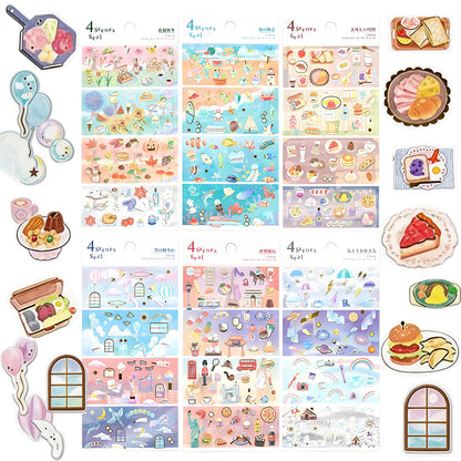 Beautiful Japanese Aesthetic Washi Stickers Set with Gold Foil 12 Sheets 6 Scenes and 6 Mini Stickers for Travel Food Ocean Seasonal and City Themes Perfect for Journals Scrapbooks and Planners