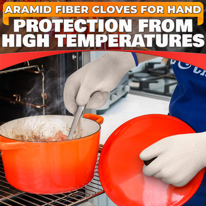 Heat Resistant Gloves for Cooking & Grilling – Aramid Oven Mitts Gloves with Fingers, Thick Knit Design Ensures Short-Term Hand Protection up to 932°F – Secure Grip for Baking, Fryer, and BBQ