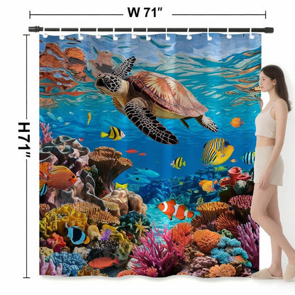 Mocsicka Ocean Shower Curtain Sea Turtle Underwater World Bathroom Decor for Kids Under The Sea Shower Curtain for Bathroom Fishes Coral Waterproof Bath Curtain with Hooks (71x71 Inch, Ocean)