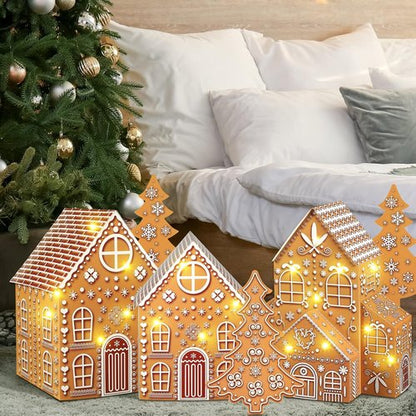 Ctosree Gingerbread House Kit - Large Cardboard Christmas Village with Lighted Trees | Holiday Decor