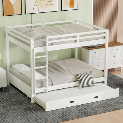 Bellemave Queen Over Queen Size Bunk Bed with Trundle for Kids/Adults,Solid Wood Bunk Bed Frame Queen Size with Ladder & Safety Guardrails,White