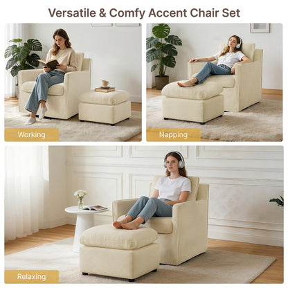 KISLOT Swivel Accent Chair with Ottoman, Rocking Recliner 360 Degree Swivel Armchair Machine-Washable Cover for Nursery Living Room Bedroom